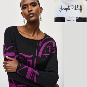 Joseph Ribkoff Abstract Oversized Top Black Purple XXL